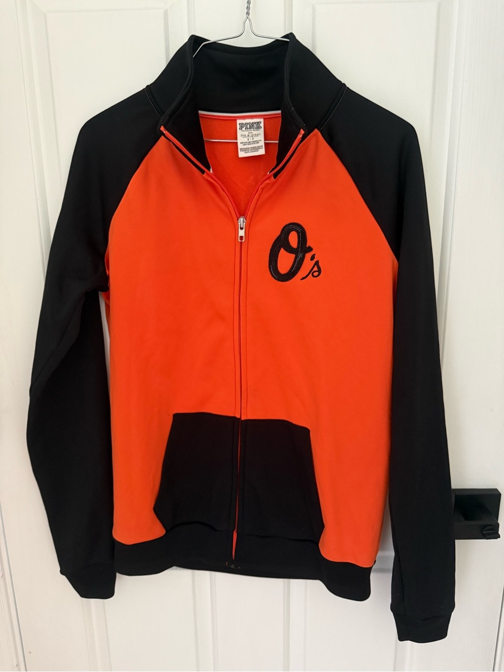 PINK Victoria's Secret Orange and Black Full-Zip Bomber Jacket